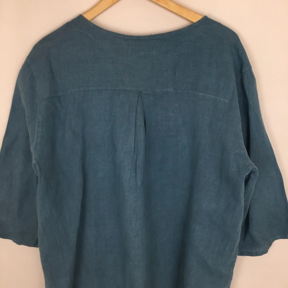 Tempo Paris 100% Linen Tunic Top Blue Women’s M/L Lagenlook - Picture 10 of 12